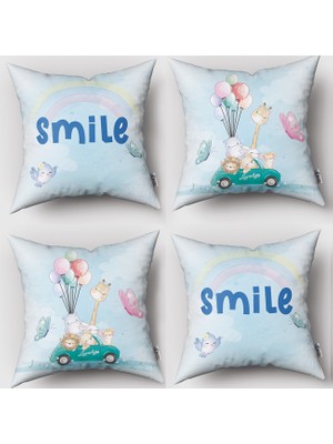 instababyrooms Çift Taraflı Dekoratif 43CM x 43CM Bebek Çocuk Odası 4 Lü Kırlent Kılıfı Model 216