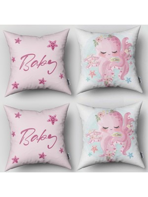 instababyrooms Çift Taraflı Dekoratif 43CM x 43CM Bebek Çocuk Odası 4 Lü Kırlent Kılıfı Model 204