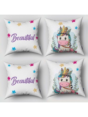 instababyrooms Çift Taraflı Dekoratif 43CM x 43CM Bebek Çocuk Odası 4 Lü Kırlent Kılıfı Model 243