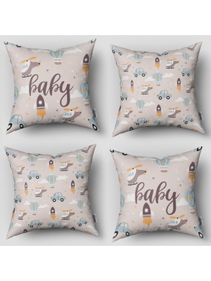 instababyrooms Çift Taraflı Dekoratif 43CM x 43CM Bebek Çocuk Odası 4 Lü Kırlent Kılıfı Model 1357