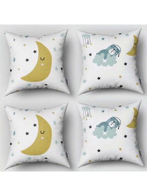 instababyrooms Çift Taraflı Dekoratif 43CM x 43CM Bebek Çocuk Odası 4 Lü Kırlent Kılıfı Model 107