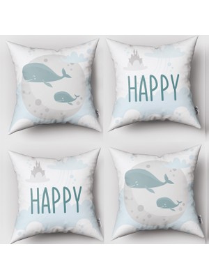 instababyrooms Çift Taraflı Dekoratif 43CM x 43CM Bebek Çocuk Odası 4 Lü Kırlent Kılıfı Model 138
