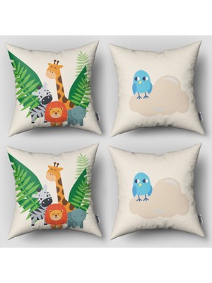 instababyrooms Çift Taraflı Dekoratif 43CM x 43CM Bebek Çocuk Odası 4 Lü Kırlent Kılıfı Model 288