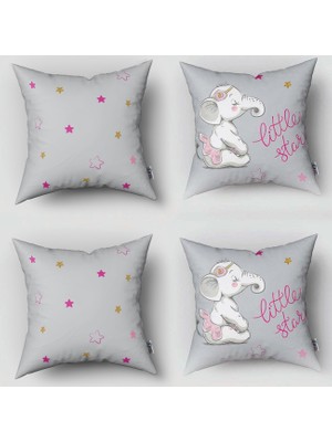 instababyrooms Çift Taraflı Dekoratif 43CM x 43CM Bebek Çocuk Odası 4 Lü Kırlent Kılıfı Model 122