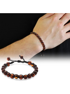 Gümüş Hediye Al Makrome Örgülü Küre Kesim Light Cognag Doğal Damla Kehribar Bileklik