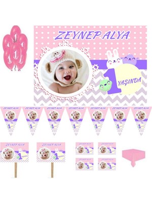 Hayaller Dükkanı Tavşan Temalı Doğum Günü Süsleme ve Magnet Set,  1 Yaş Doğum Günü Süsleri, Kız Çocuk