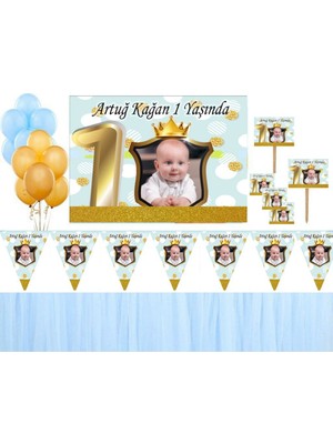 Hayaller Dükkanı 1 Yaş Altın Doğum Günü Süsleri Fotoğraflı Süsleme ve Magnet  Seti