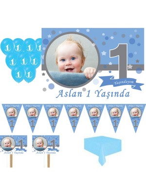 Hayaller Dükkanı 1 Yaş Pırıltı First Birthday Doğum Günü Süsleri, Parti Setleri Erkek Kişiye Özel Süsleme Set