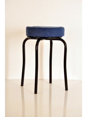 Yılmaz Masacılık 4'lü Lacivert Tay Tüyü Siyah Profil Tabure Metal Tabure Mutfak Taburesi Kalın Tabure