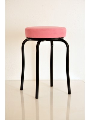 Yılmaz Masacılık 3'lü Pembe Tay Tüyü Siyah Profil Tabure Metal Tabure Mutfak Taburesi Kalın Tabure