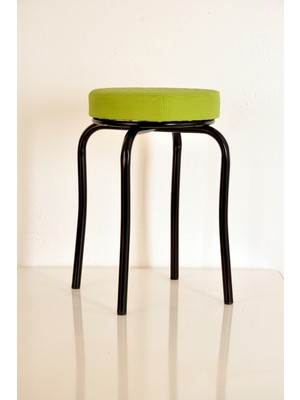 Yılmaz Masacılık 2'li Yeşil Deri Siyah Profil Tabure Metal Tabure Kalın Tabure Mutfak Taburesi