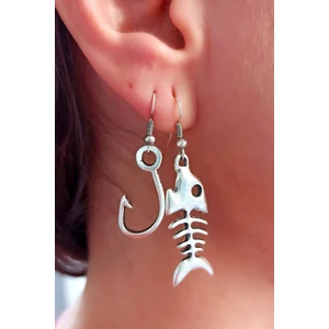 Fildişi Aksesuar Antik Gümüş Kaplama Balık & Olta Şekilli El Yapımı Çift Adet Kadın Küpe