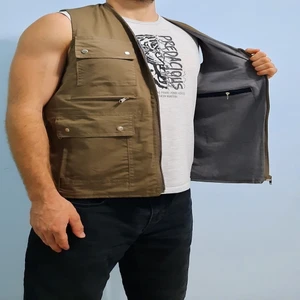 Çok Cepli Pamuk Keten Avcı Yelek