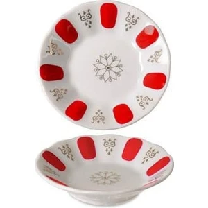Göksan Mutfak Porselen Kırmızı Beyaz Çay Tabağı 12Lİ