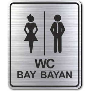 Hediyem Yolda Wc Bay Bayan Tuvalet Kapı Yönlendirme Levhası 10 cm x 12 cm Gümüş Renkli Rezopal Levha