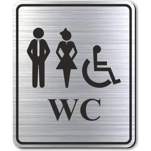 Hediyem Yolda Wc Bay Bayan Engelli Tuvalet Kapı Yönlendirme Levhası 10 cm x 12 cm Gümüş Renkli Rezopal Levha