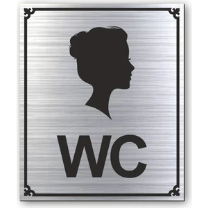 Hediyem Yolda Wc Bayan Tuvalet Kapı Yönlendirme Levhası 10 cm x 12 cm Gümüş Renkli Rezopal Levha