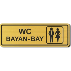 Hediyem Yolda Wc Bay Bayan Tuvalet Kapı Yönlendirme Levhası 15 cm x 5 cm Altın Renkli Rezopal Levha