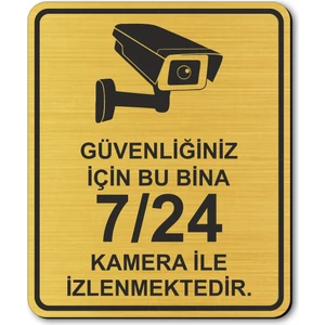 Hediyem Yolda 7/24 Kamera ile Izlenmektedir  Yönlendirme Levhası 10 cm x 12 cm Altın Renkli Rezopal Levha