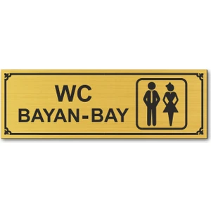 Hediyem Yolda Wc Bay Bayan Tuvalet Kapı Yönlendirme Levhası 15 cm x 5 cm Altın Renkli Rezopal Levha