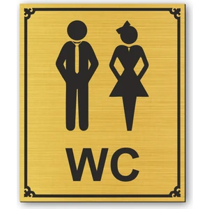 Hediyem Yolda Wc Bay Bayan Tuvalet Kapı Yönlendirme Levhası 12 cm x 10 cm Altın Renkli Rezopal Levha