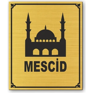 Hediyem Yolda Mescid Kapı Yönlendirme Levhası 12 cm x 10 cm Altın Renkli Rezopal Levha