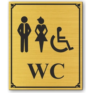 Hediyem Yolda Wc Bay Bayan Engelli Tuvalet Kapı Yönlendirme Levhası 12 cm x 10 cm Altın Renkli Rezopal Levha