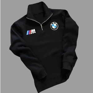 Amor Man Bmw Baskılı Yarım Fermuarlı Dik Yaka 3 Iplik Pamuk Dar Kesim Erkek Sweatshirt