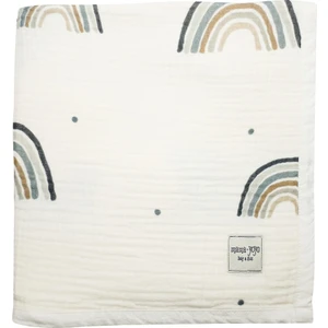 Mama Yoyo Rainbow Blue -  Bebek Battaniyesi // 4 Kat Müslin (Mavi Gökkuşağı) Krem Renkte 90 x 120