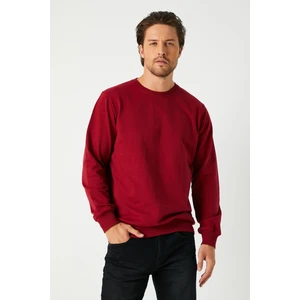 Erkek Bordo Basic Bisiklet Yaka Sweatshirt