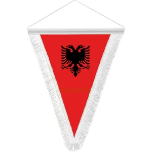 Arnavutluk Çift Başlı Kartal Üçgen Flama Bayrak