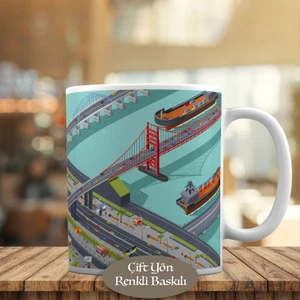 Şehir Yoğunluğu Köprü ve Deniz Trafiği Kupa Bardak HEDIYELIK-18247