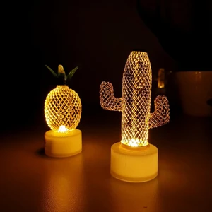 2'li Set Mini Ananas ve Kaktüs Desenli Tel Mum & Gün Işığı