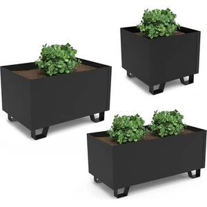 Ayaklı Metal Saksı Siyah 3 Parça Set