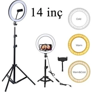 14 inç LED Işıklı Telefon Tutuculu 210 cm Tripod Kuaför Makyaj Tiktok Işığı