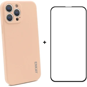 iPhone 13 Pro İçin Enkay Silikon Kılıf + Temperli Cam Filmi Pembe (Yurt Dışından)