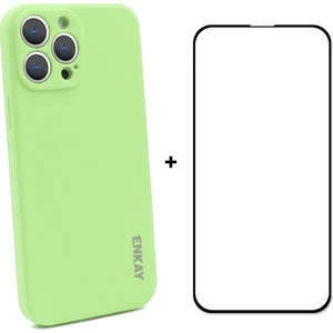 iPhone 13 Pro İçin Enkay Silikon Kılıf + Temperli Cam Filmi Açık Yeşil (Yurt Dışından)