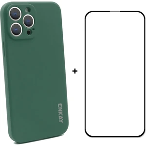 iPhone 13 Pro İçin Enkay Silikon Kılıf + Temperli Cam Filmi Koyu Yeşil (Yurt Dışından)
