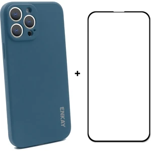 iPhone 13 Pro İçin Enkay Silikon Kılıf + Temperli Cam Filmi Mavi (Yurt Dışından)