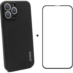 iPhone 13 Pro İçin Enkay Silikon Kılıf + Temperli Cam Filmi Siyah (Yurt Dışından)