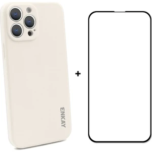 iPhone 13 Pro İçin Enkay Silikon Kılıf + Temperli Cam Filmi Bej (Yurt Dışından)