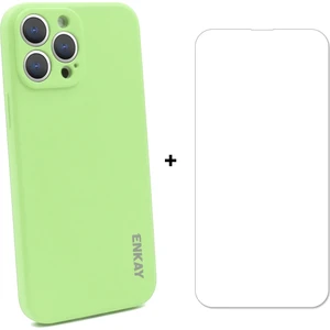 Silikon Kılıfı + Cam Koruyucu İçin iPhone 13 Pro Açık Yeşil (Yurt Dışından)