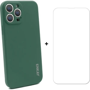 Silikon Kılıfı + Cam Koruyucu İçin iPhone 13 Pro Koyu Yeşil (Yurt Dışından)