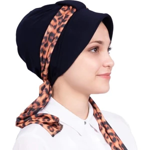Amisos Bone Şal Atkılı Şapka Bone Siyah - Özel Tasarım- Yeni Model Tesettür Giyim