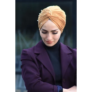 Amisos Bone Şal Incili Dolama Bone Hardal ( Hazır Değildir Kendiniz Dolama Yapıyosunuz)  - Özel Tasarım- Yeni Model Tesettür Giyim