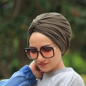 Amisos Bone Şal Dolama Bone Haki  Hazır Model - Özel Tasarım- Yeni Model Tesettür Giyim