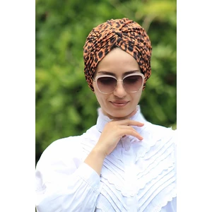Amisos Bone Şal Desenli Dolama Bone  Leopar Desen (Hazır Model) - Özel Tasarım- Yeni Model Tesettür Giyim