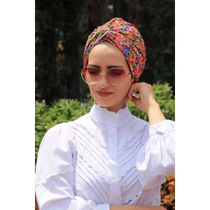 Amisos Bone Şal Desenli Dolama Bone  Etnik Desenli(Hazır Model) - Özel Tasarım- Yeni Model Tesettür Giyim