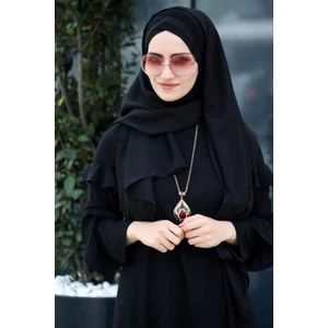 Amisos Bone Şal Titi Üc Bandlı Hazır Sal Siyah - Özel Tasarım- Yeni Model Tesettür Giyim