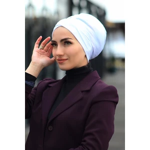Amisos Bone Şal Çapraz Bone Beyaz - Özel Tasarım- Yeni Model Tesettür Giyim